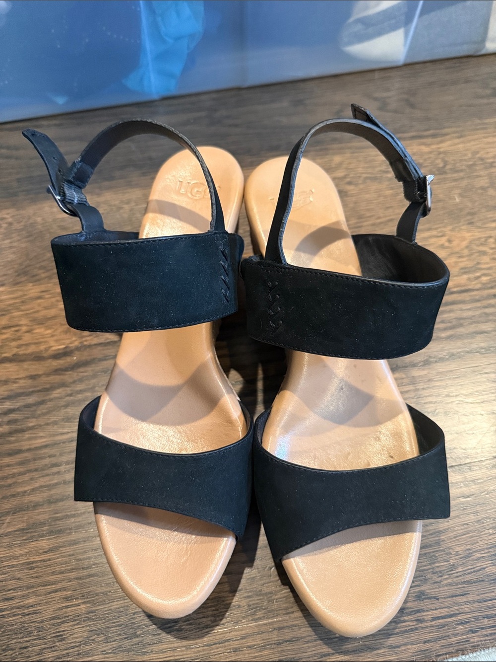UGG Black Suede Two-Strap Women's Sandal